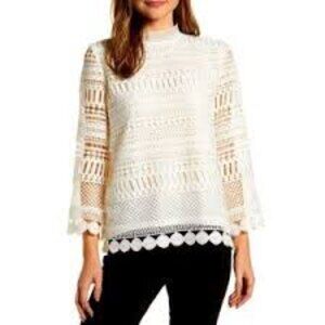 Gibson open lace bell sleeve high neck blouse size medium